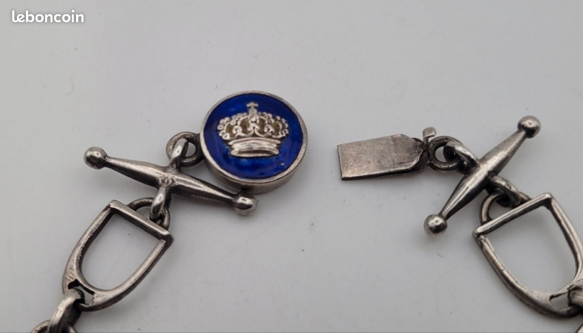 Bracelet Ancien En Argent 835e Mailles Fers à Cheval - Bijou Vintage Français, Occasion