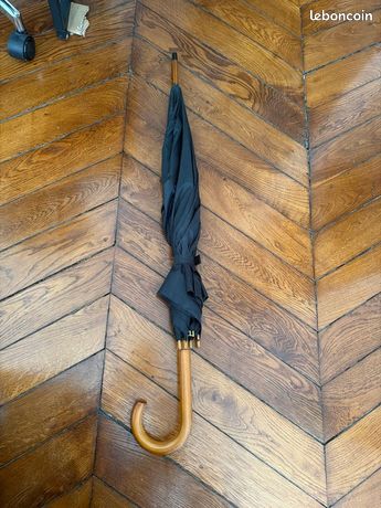 Marine de couleur PARAPLUIE LONG DE LUXE COUPE-VENT-VENT AVEC POIGNEE EN BOIS, POUR FEMMES ET