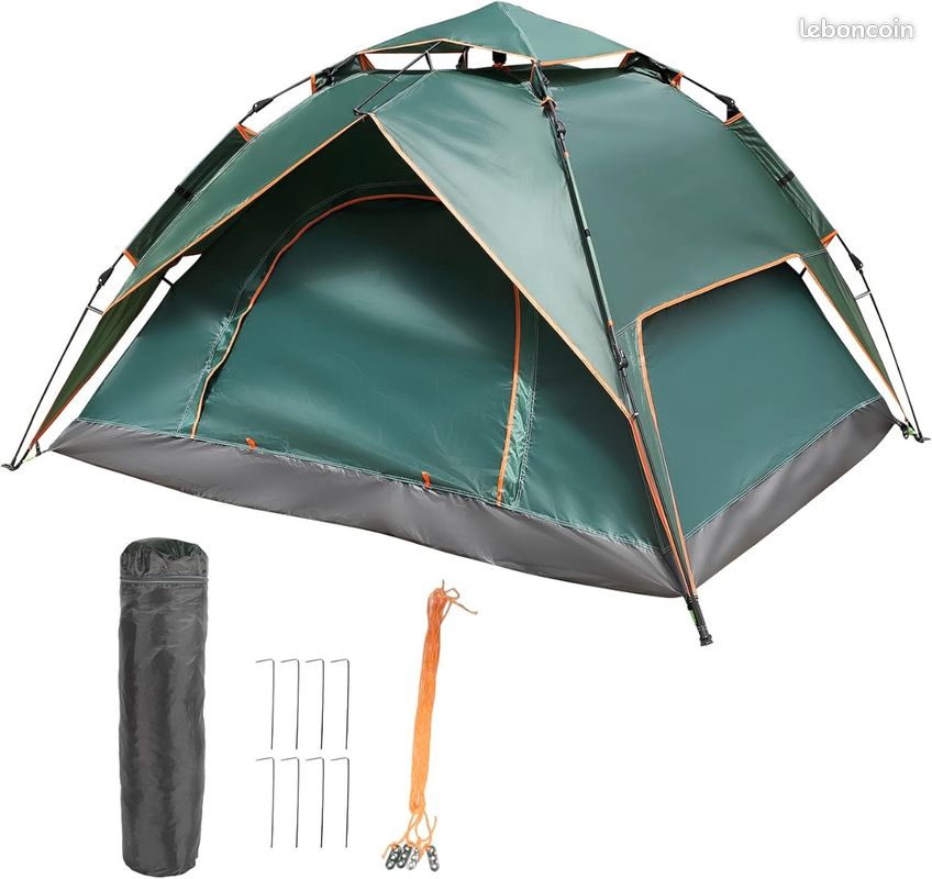 Tente Pop Up Automatique JONRRYIN – 2-4 Places, Ultralégère, Double Couche, 2 Portes + 4 Fenêtres, Imperméable – Trekking, Camping, Plage