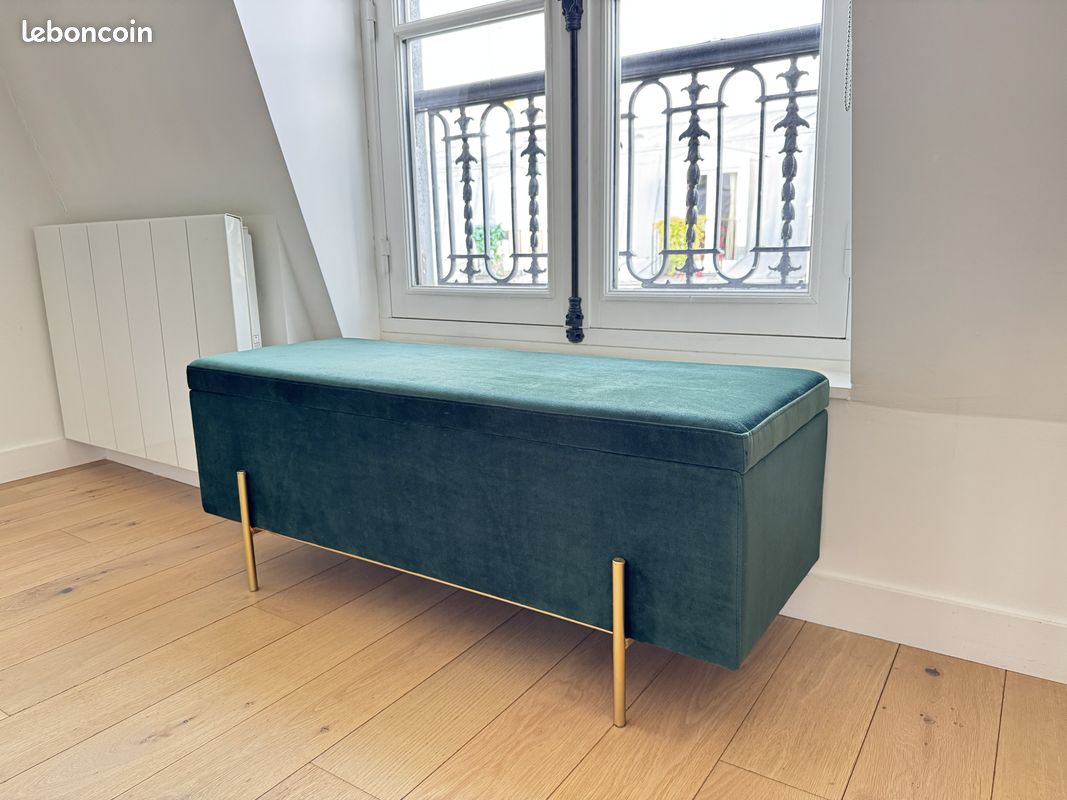 Banc - Kare Design - Trono - Velours vert - Acier doré - 140 cm de long - Maison