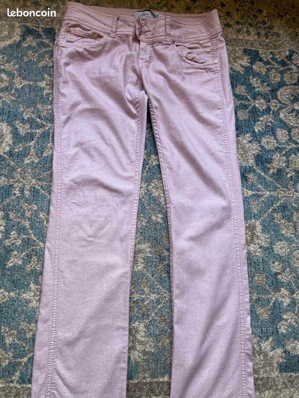 Lot 3 jeans MET taille XL taille basse; rose scintillant, bleu ciel: skinny used déchiré (image 8)