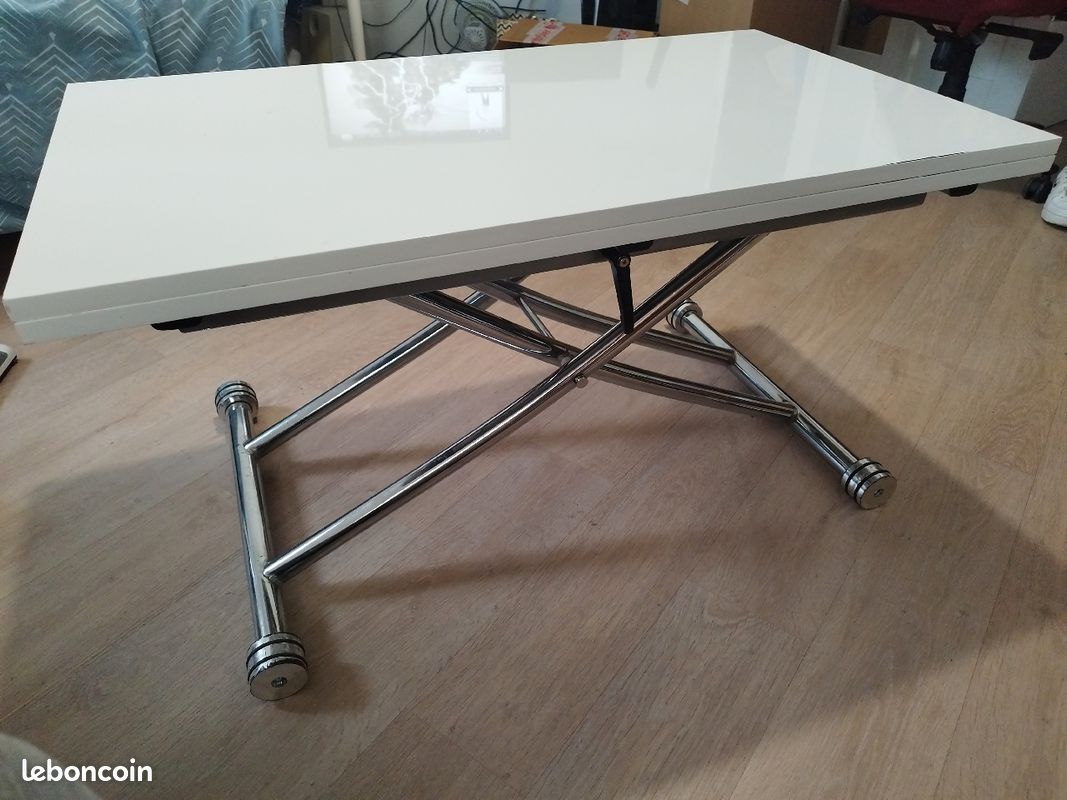 Table basse relevable pliable 2 en 1 RECTO 2 Blanc laqué (image 5)