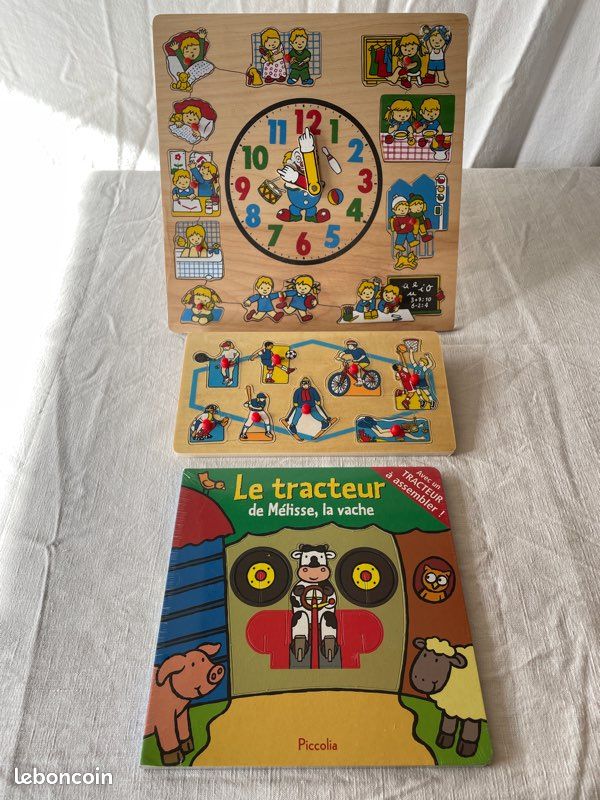 3 Tableaux éducatif en bois dès 4 ans apprentissage heure et autres (image 1)
