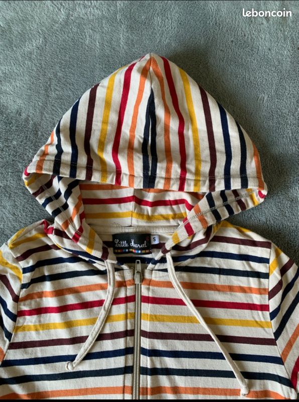 Gilet Veste Avec Capuche Rayé Beige Et Multicolore Little Marcel – Taille M, Occasion Très Bon état