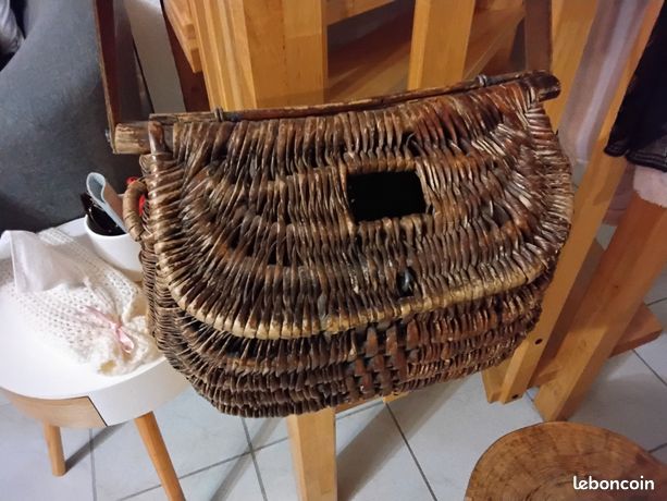 Panier De Pêche Ancien En Osier – Avec Bandoulière, Décoration Rétro