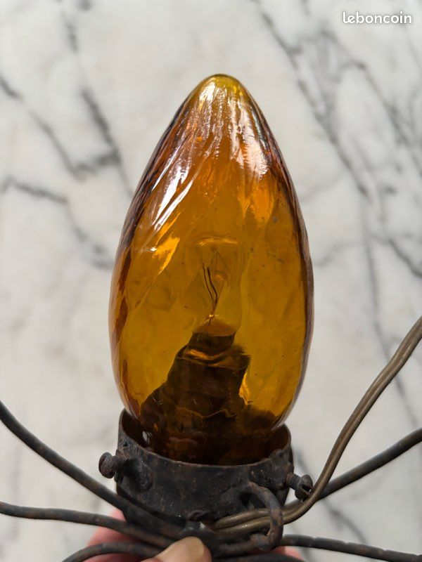 Ancienne lampe araignée fer forgé et verre (image 6)