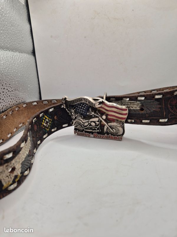 Ceinture Vintage Harley-Davidson - Taille 36 - Cuir Marron Pour Homme - Occasion