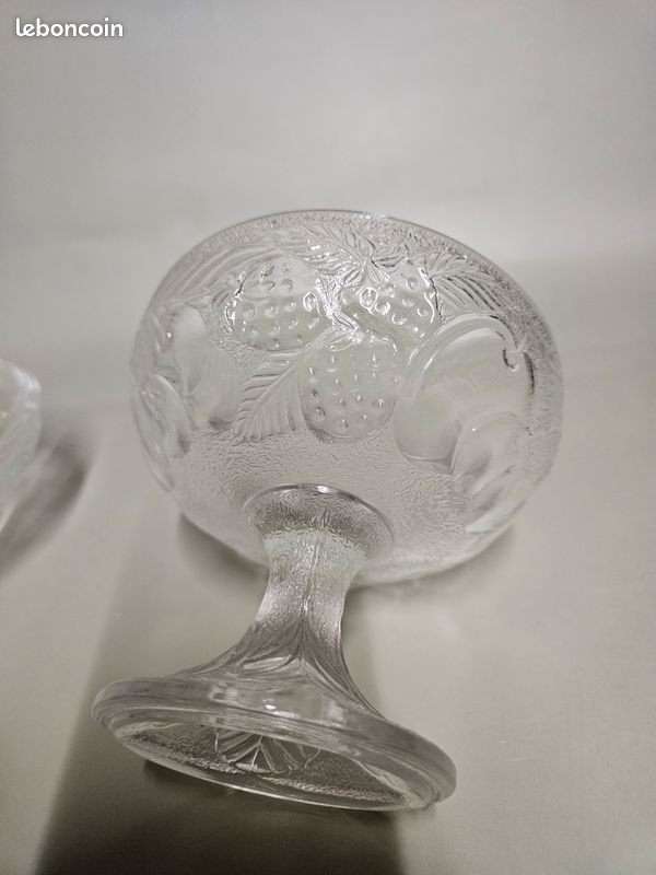 Ancienne Bonbonnière En Verre Vintage, Motifs Fruits Et Fleurs, Superbe état