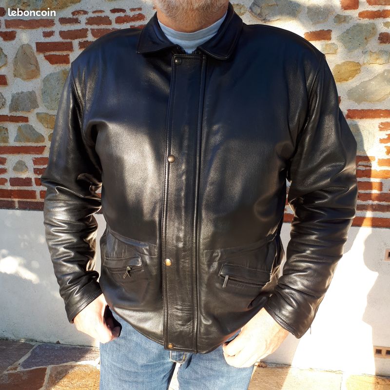 Veste De Motard En Cuir Pour Hommes, Slim, En Cuir Noir, Pour L'hiver, Peau De M