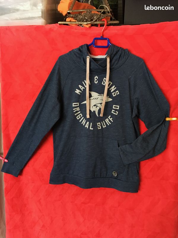 Joli sweat à capuche MAUI & Sons bleu turquoise motif requin taille M (image 2)