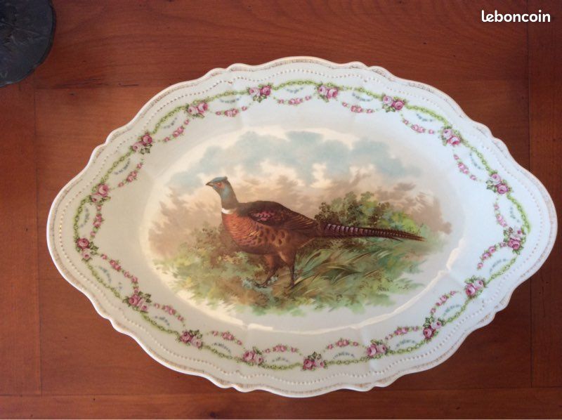 💜Vintage Chasse 1900 / Ancien Grand Plat a gibier en porcelaine ´Royal Austria´45 x 31 cm (image 1)