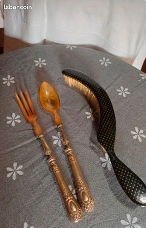 Pelle Et Balayette De Table Grappes Argenté – Vintage – Métal Brillant