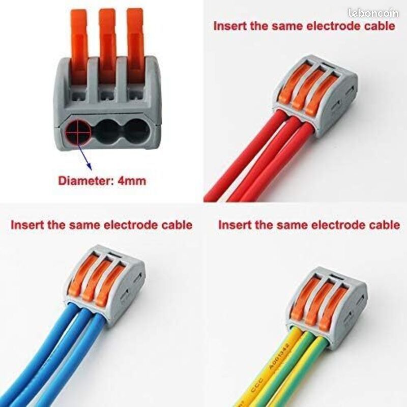 Lot 60 Borniers Électriques PCT-211 Rail DIN – Connecteurs Rapides 32A 250V, Ignifugés, Pour Câblage Bricolage, Maison & Industriel