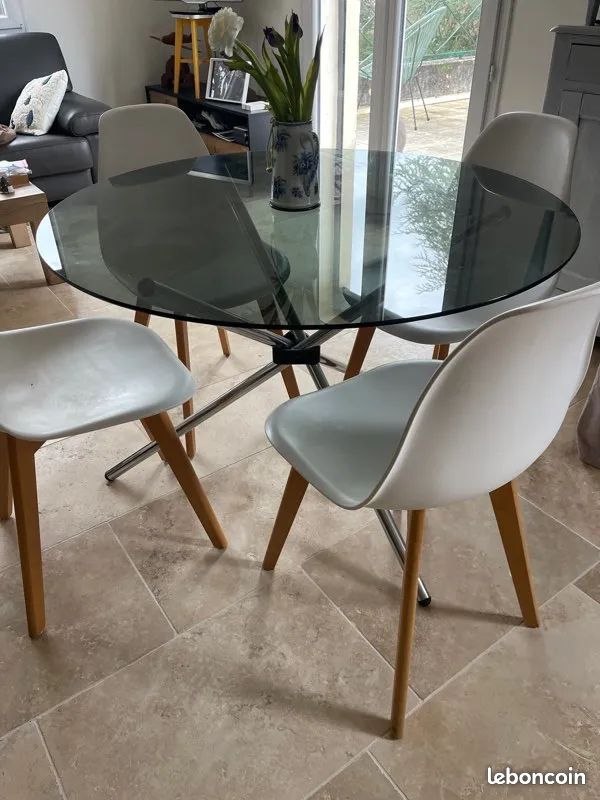 Table de salle à manger , verre & fer (image 1)