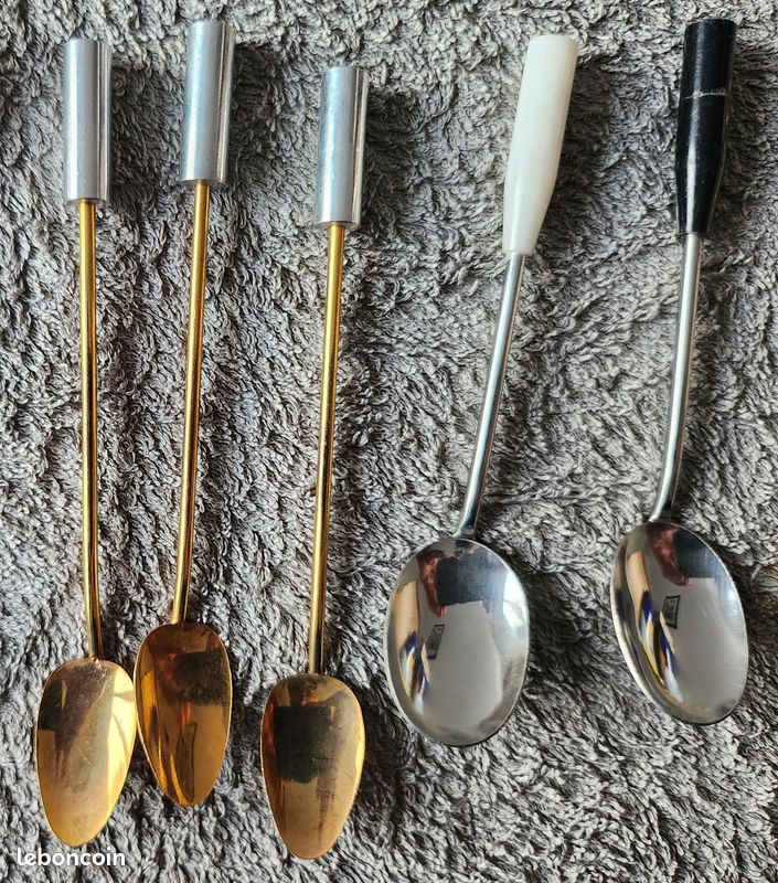 5 Cuillères à Dessert Café Argent Massif Coq, 18e Beau Poinçon, Modèle