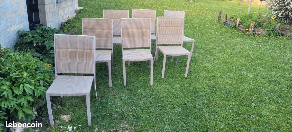 6 chaises de jardin métal et toile beige (image 1)