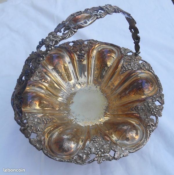Coupe à fruits à pied en verre pied métal argenté ancien vintage