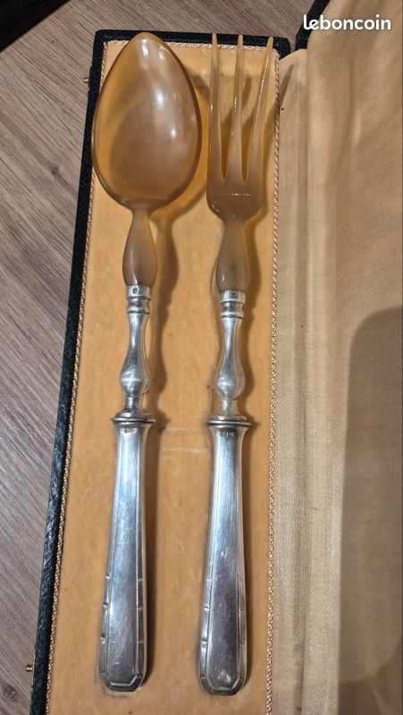 Ancien Service à Salade Art Déco ALFÉNIDE (CHRISTOFLE) - Métal Argenté & Corne (image 10)