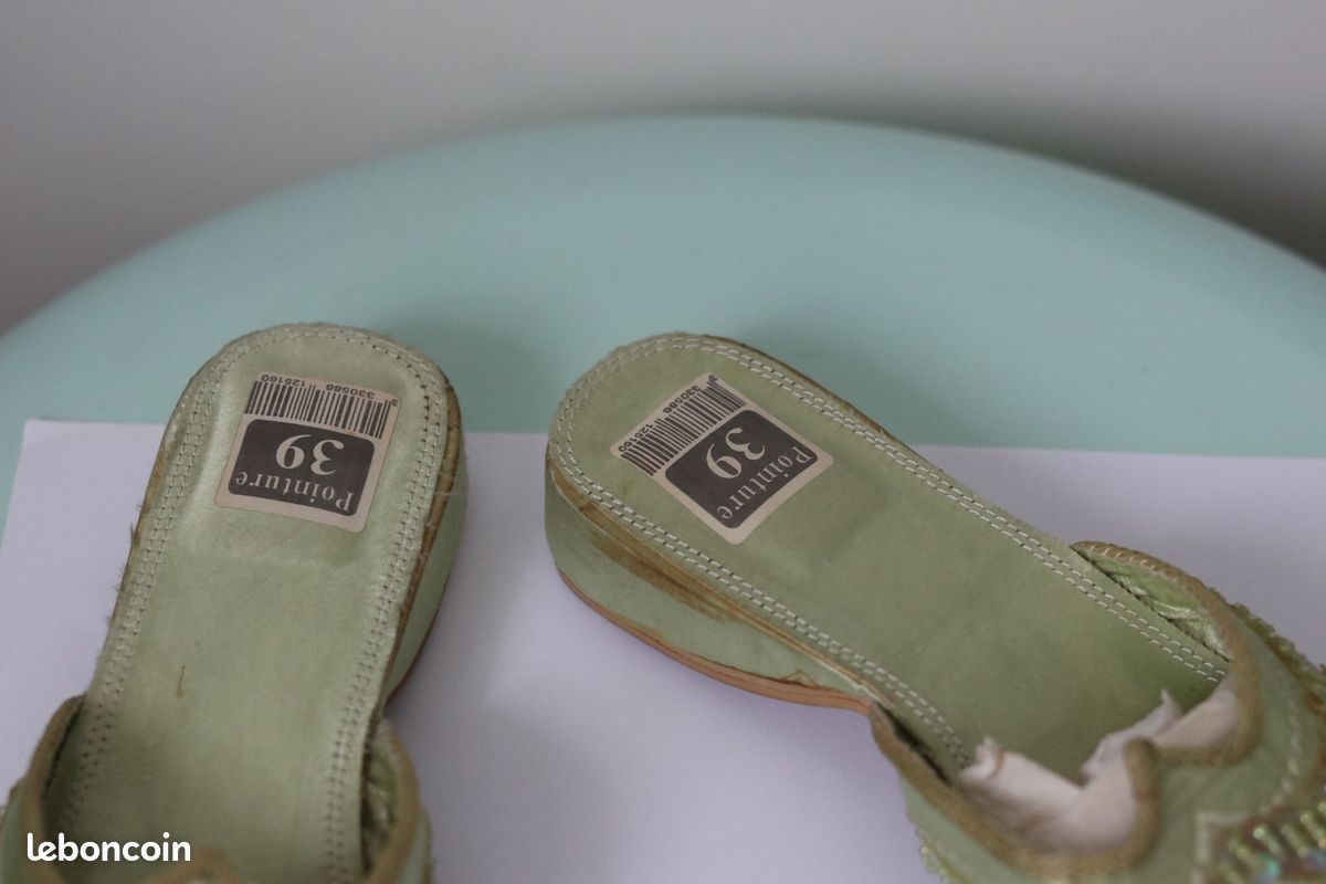 Superbes babouches femme vertes NEUVES T. 39 (image 8)