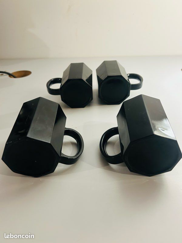 4 Mugs Arcopal Octime Vintage Noir & Rouge France Années 80 (image 7)