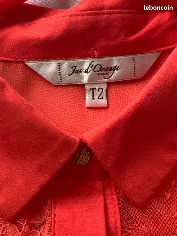 Chemisier neuf T38 polyester et dentelle Jus d’orange neuf jamais porté 38 (image 3)