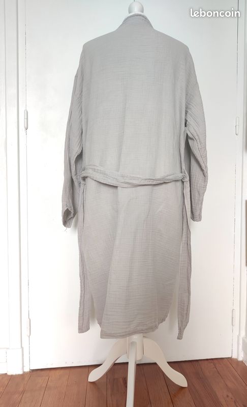 💛 Peignoir coupe kimono mixte en gaze de coton - gris taupe - taille L/XL 💛 (image 5)