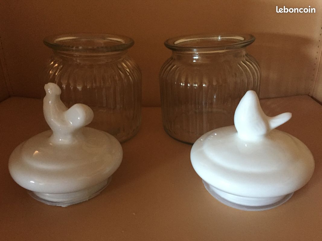 Bonbonnières en verre avec couvercle figurine coq et oiseau en céramique (image 16)