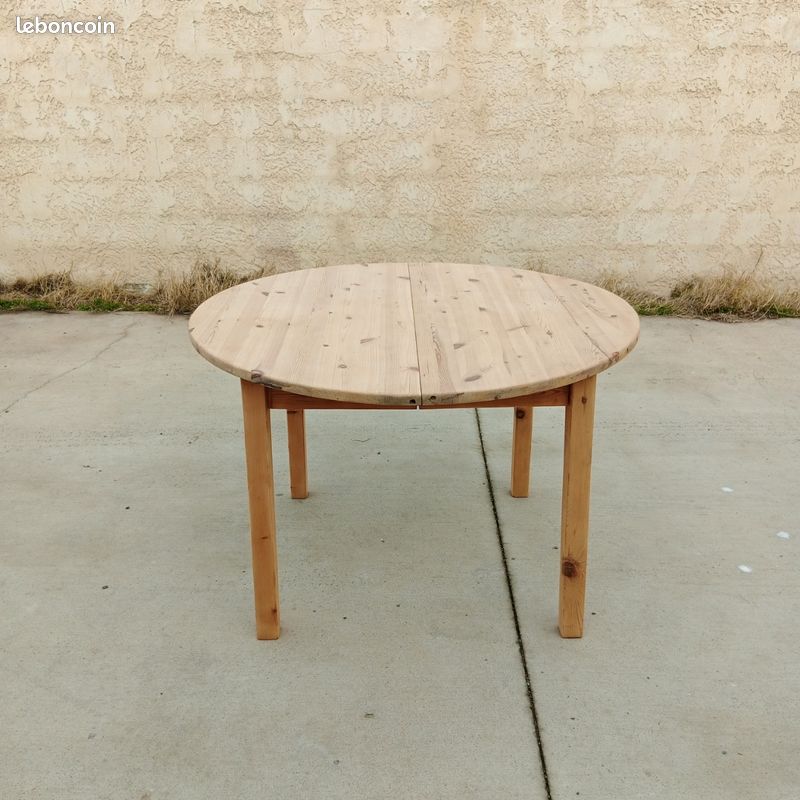 Table ronde en bois blanc, table de cuisine ronde, table en pin (image 1)