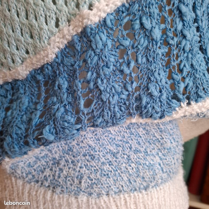 Pull Vintage Escada Sport - Bleu Clair Et Blanc Dégradé - Taille XL (jusqu'au 44) - Printemps