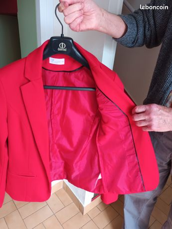 Blazer Rouge H&M - Taille 14 - Veste Femme Coton - Occasion Très Bon état