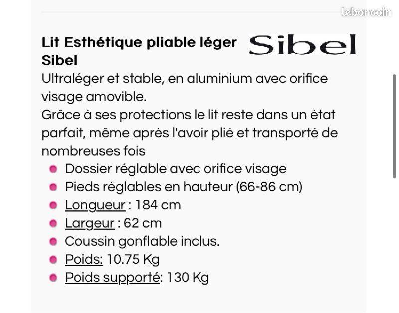 Table d’esthétique Sibel (image 3)