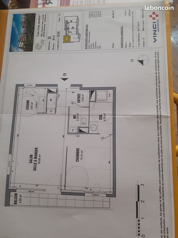 Appartement 2 pièces 45 m² · à Décines-Charpieu · 45 m² · 720 €