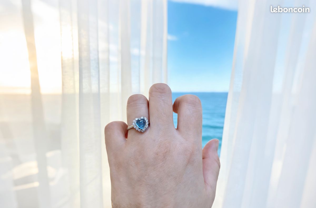 Bague Artisanale Argent 925 – Aigue-marine Bleue 41,50 Ct + Saphirs Jaunes