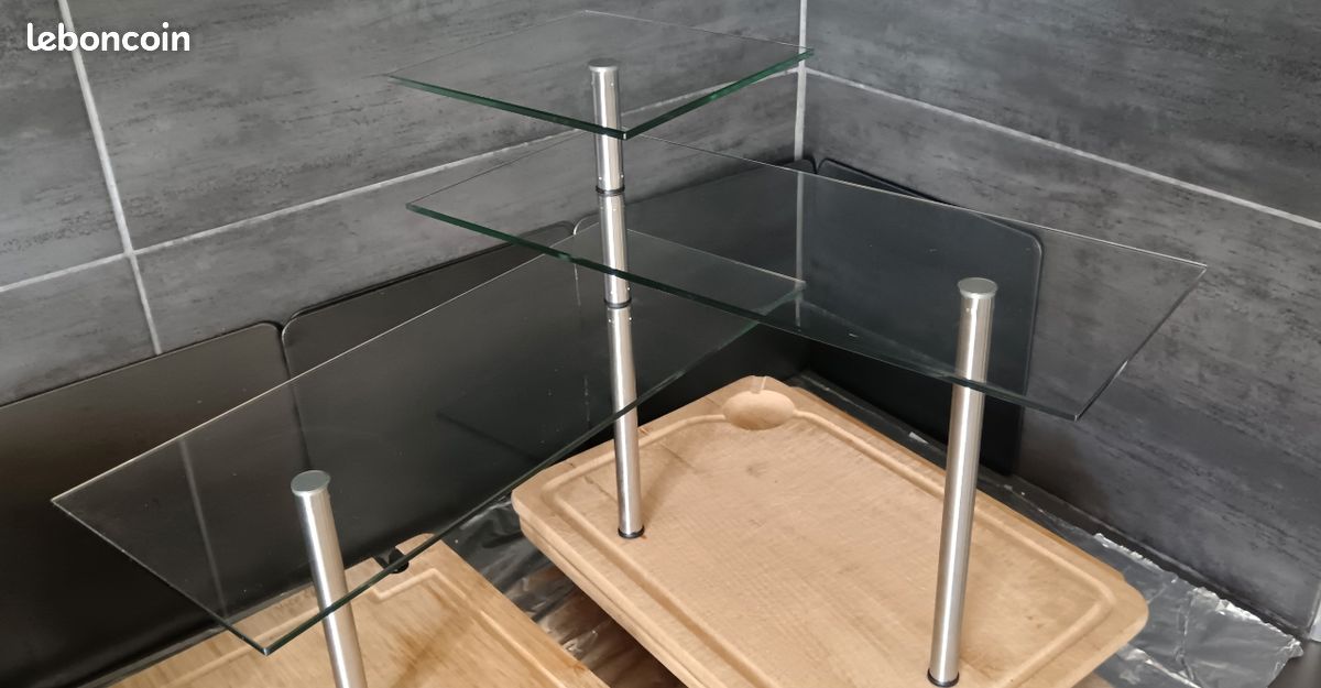 ÉTAGÈRE D ANGLE verre trempé et acier inoxydable (image 9)