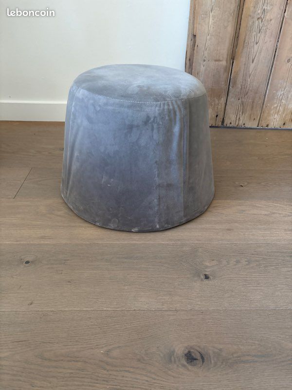 Pouf velours gris (image 1)