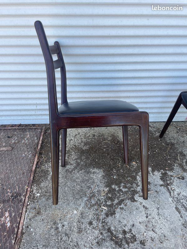 Paire de chaises design scandinave / danois ? Palissandre ? Assise en Skaï noir (image 5)