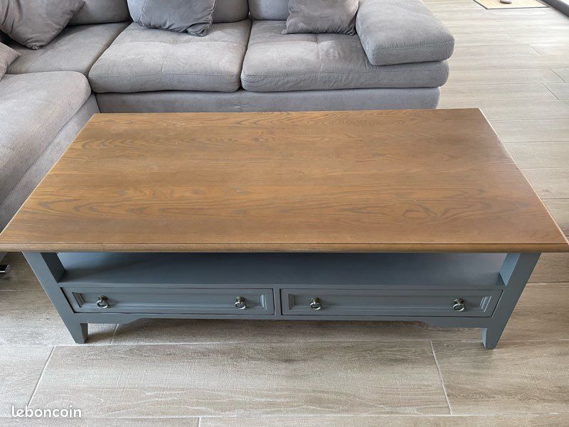 Table basse Interior rectangulaire 2 tiroirs gris/bois (image 1)