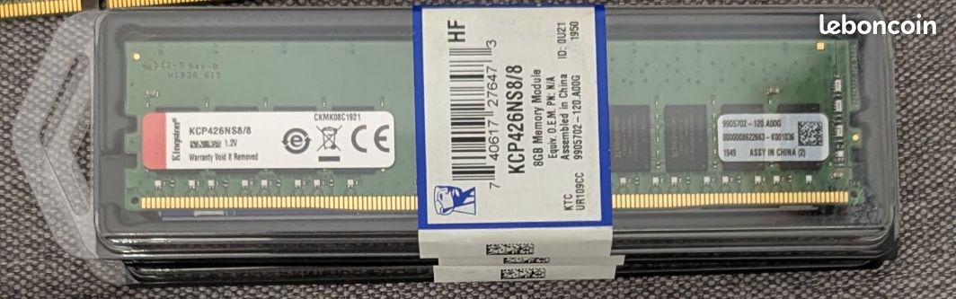 Mémoire RAM Kingston 8 Go DDR4 2666 MHz (neuf, 3 disponibles) (image 1)