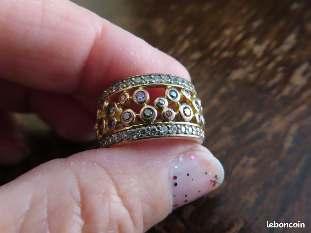 Bague En Plaqué Or Jaune Avec Pierre Centrale | Taille 58 | Bijou D'occasion Sans Marque