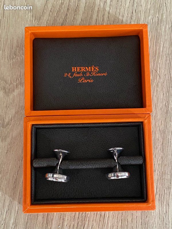 Boutons De Manchette HERMES Marron Et Argent - Bois Et Métal - Neuf Avec étiquettes