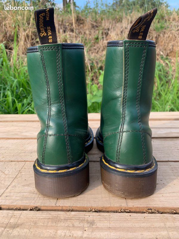 Bottes Dr. Martens Vintage Des Années 90 - Taille 36/37 (EU) - Cuir Vert - Style Combat - Etat D'Occasion