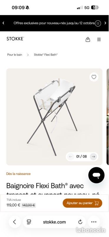 Baignoire Flexi Bath Stokke avec transat et support nouveau-né (image 1)