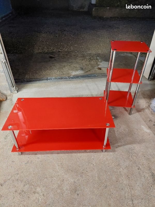 Table basse et étagère en verre rouge (image 3)