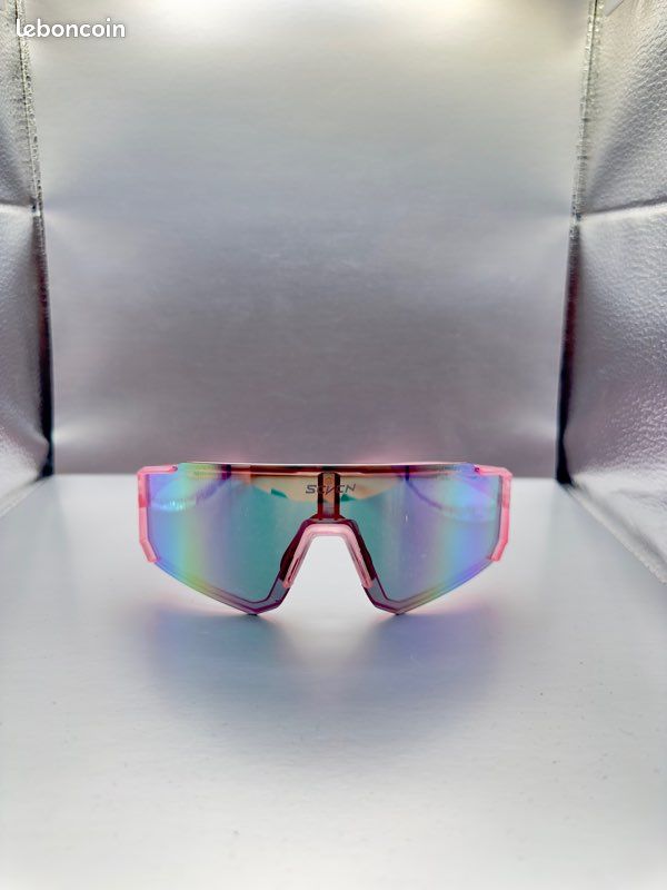 Lunettes de soleil rose néon verres miroir arc-en-ciel (image 3)