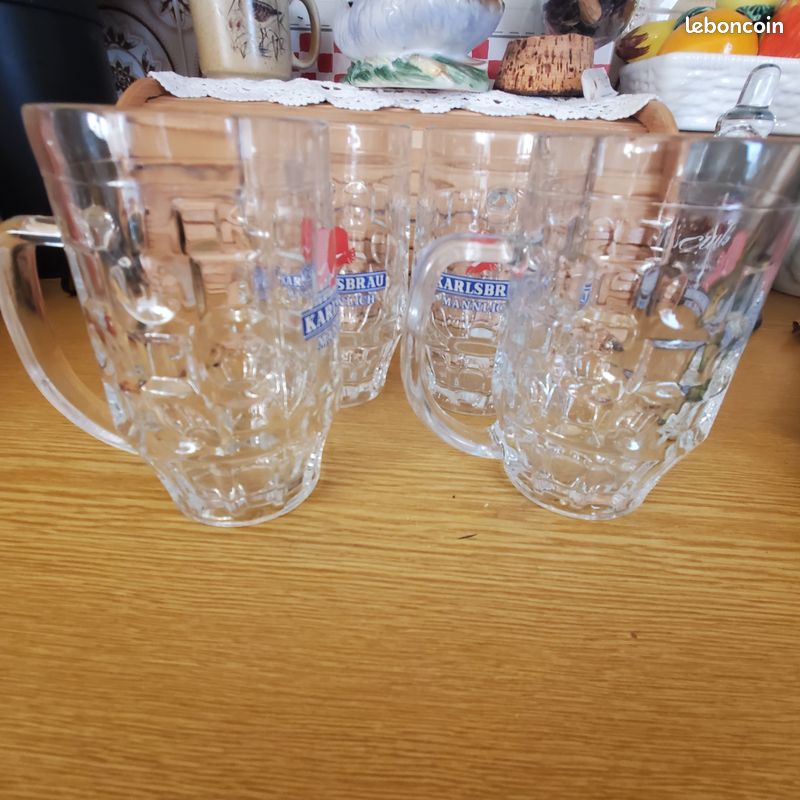 Lot De 4 Chopes à Bière Vintage En Verre Ambrée - Label Emmaüs