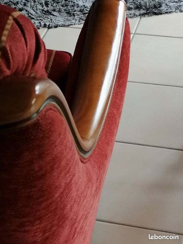 Canapé velour et fauteuils en chêne (image 3)