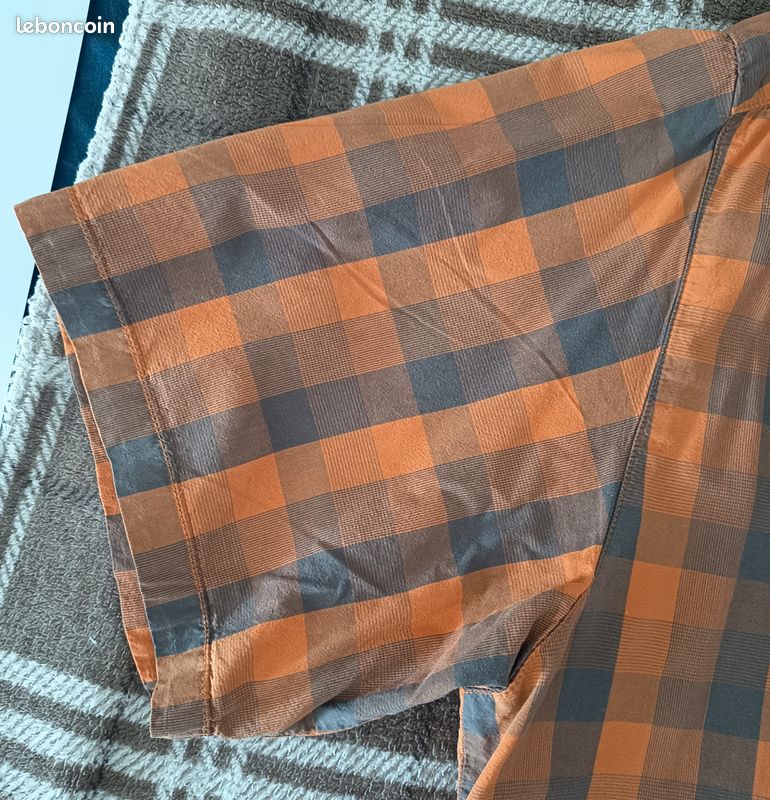 Chemise L.L. Bean Homme 2XLT – Gris/orange – Manches Courtes – Pêche Plaid – Ventilée
