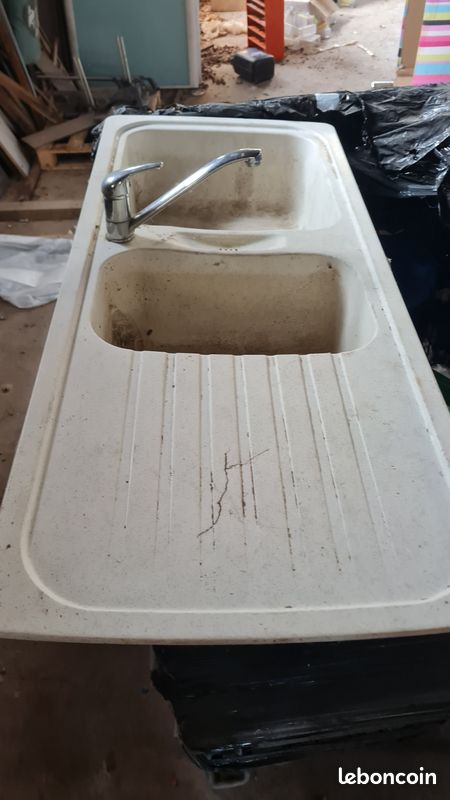 Bac evier résine beige avec Mitigeur 1200 x 500 (image 1)