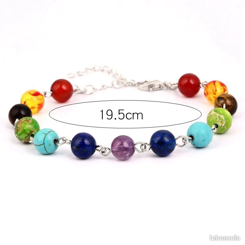 Bracelet 7 chakras en métal argenté et pierres semi-précieuses (image 5)