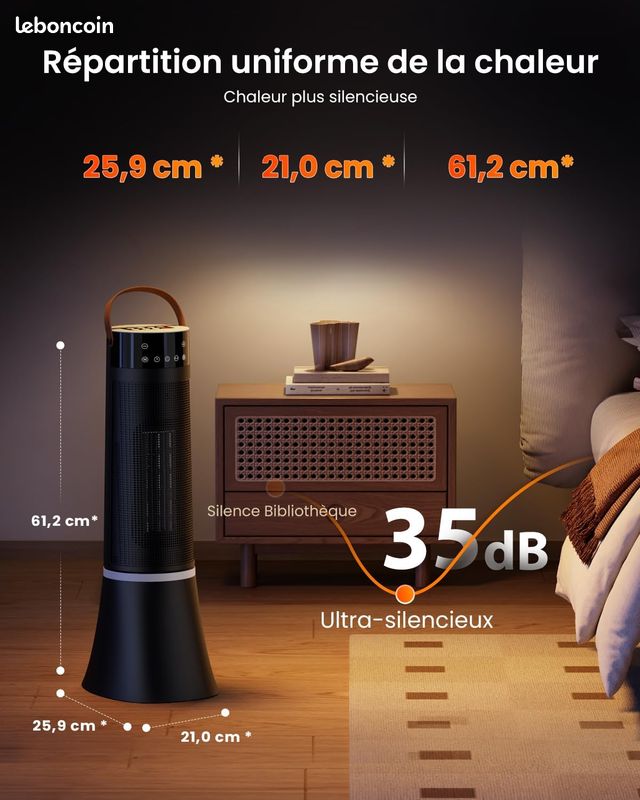Chauffage D'appoint Aroeve 2000W PTC - Oscillation 90°, Minuterie 24h, Télécommande - Silencieux Et Sécurisé